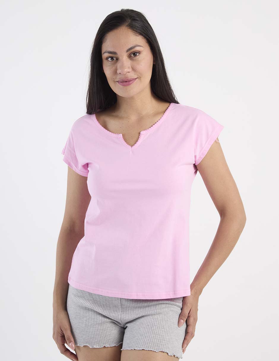 Playera manga corta cuello redondo para mujer